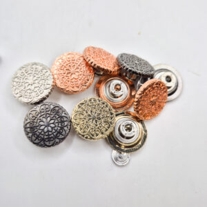 20 mm Çiçek Desenli Zamak Çakma Düğme Sabit -Oynar Çanak/  Kodu:HÇ-113