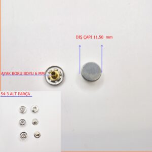 11,50 mm Düz ParaTipi 54 Sistem Zamak Çıtçıt